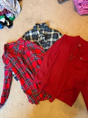 Vineyard Vines Kids Red Plaid Button-Down & Burgundy Quarter-Zip Tops